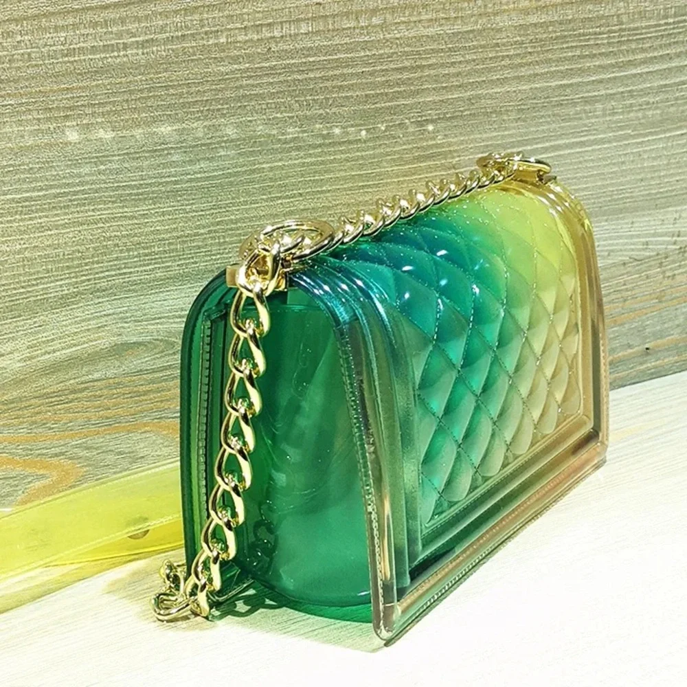Calessa Quilted Green and Yellow Crossbody Bag with Gradient Effect - Picture 2 of 6